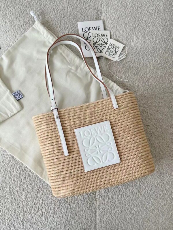 LOEWE Small Square Basket Bag in raffia and calfskin