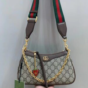 GUCCI Ophidia GG Small Handbag with Strawberry Pendant