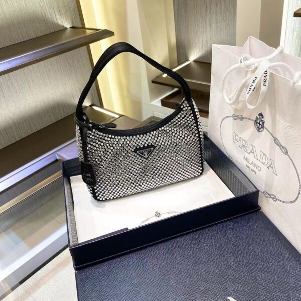 PRADA Re-Edition 2000 Hobo Bag with Synthetic Crystals