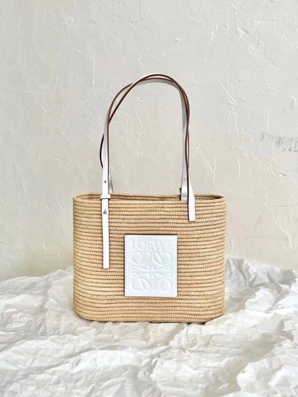 LOEWE Small Square Basket Bag in raffia and calfskin