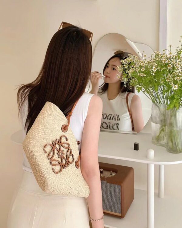 LOEWE Anagram Basket Bag in iraca palm and calfskin