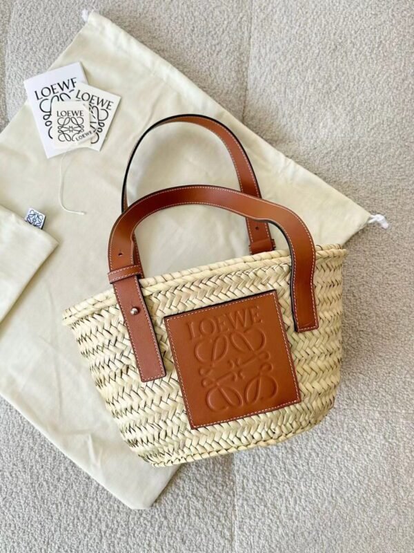 LOEWE Small Basket Bag in raffia and calfskin