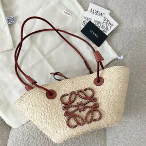 LOEWE Anagram Basket Bag in iraca palm and calfskin