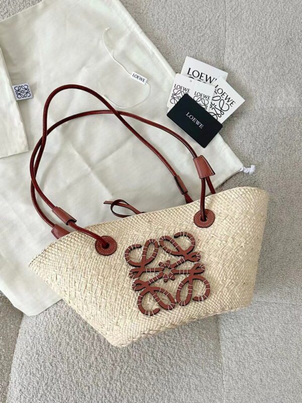 LOEWE Anagram Basket Bag in iraca palm and calfskin