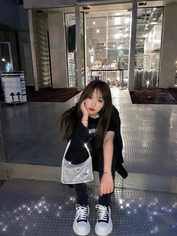 PRADA Re-Edition 2000 Hobo Bag with Synthetic Crystals