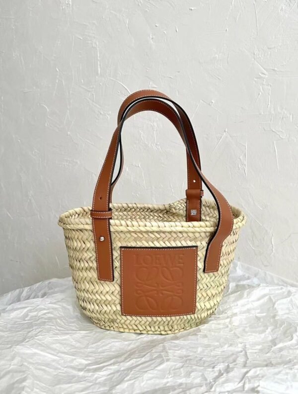 LOEWE Small Basket Bag in raffia and calfskin