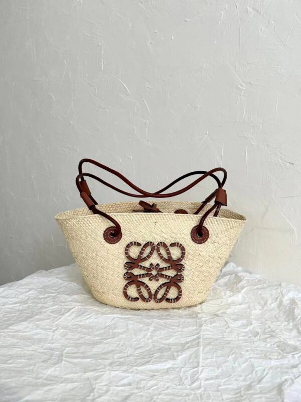 LOEWE Anagram Basket Bag in iraca palm and calfskin