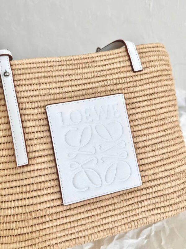 LOEWE Small Square Basket Bag in raffia and calfskin