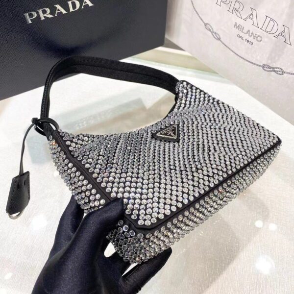 PRADA Re-Edition 2000 Hobo Bag with Synthetic Crystals