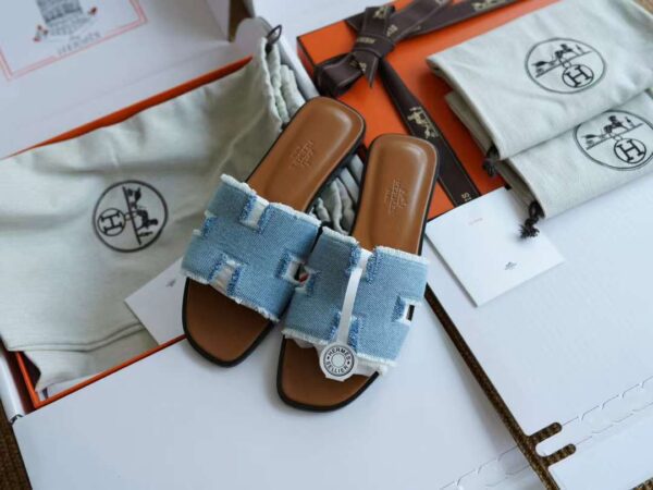 HERMES ORAN Denim slippers