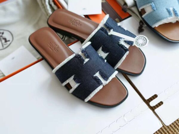 HERMES ORAN Denim slippers