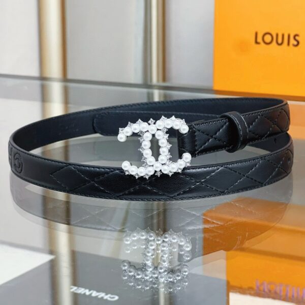 CHANEL pearl rhinestone  logo belt 20mm