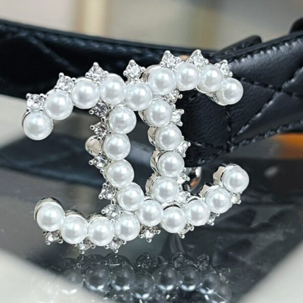 CHANEL pearl rhinestone  logo belt 20mm