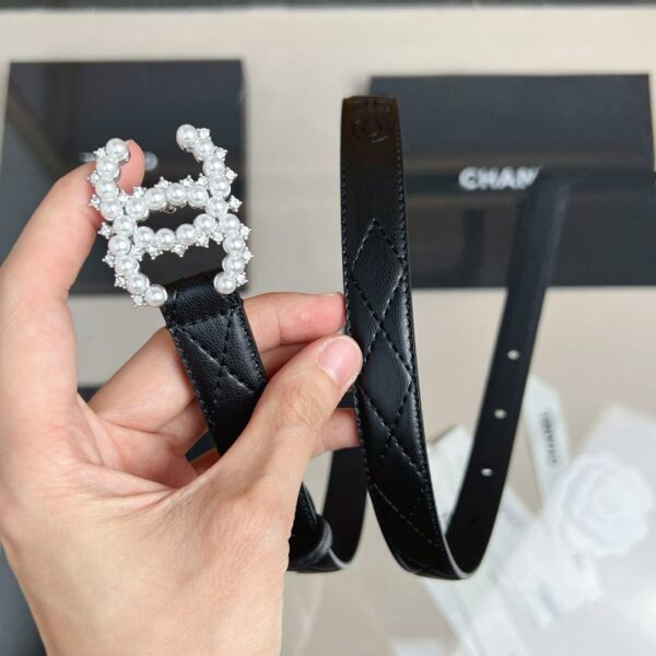 CHANEL pearl rhinestone  logo belt 20mm