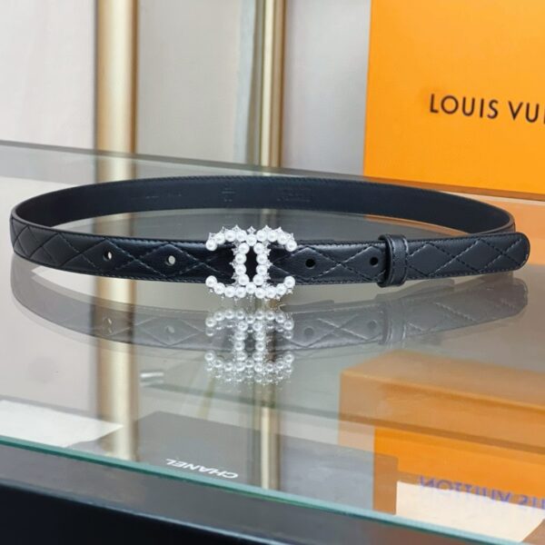 CHANEL pearl rhinestone  logo belt 20mm