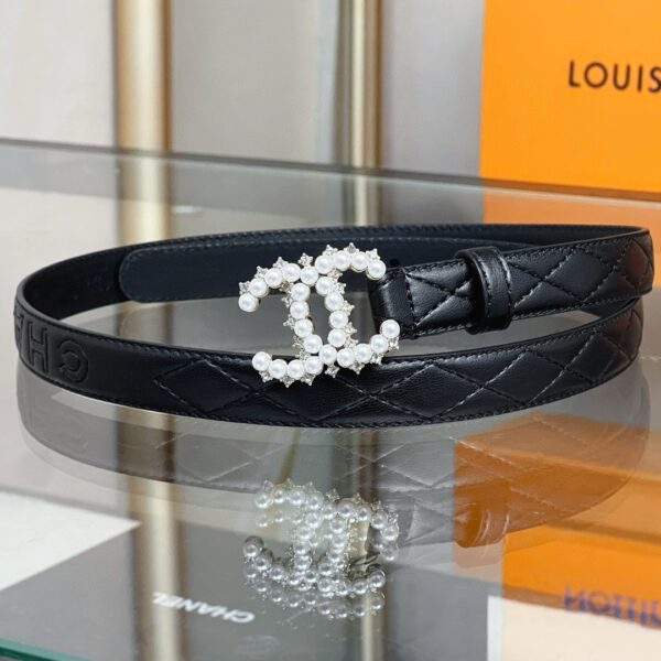 CHANEL pearl rhinestone  logo belt 20mm