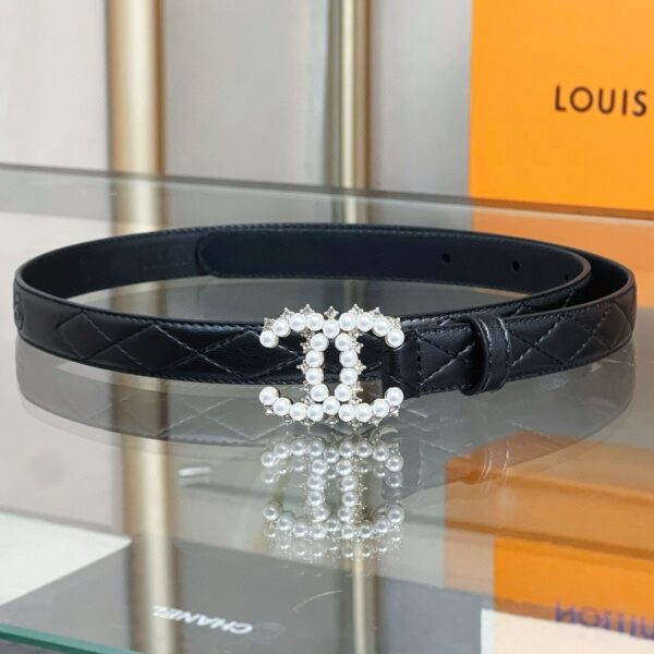 CHANEL pearl rhinestone  logo belt 20mm