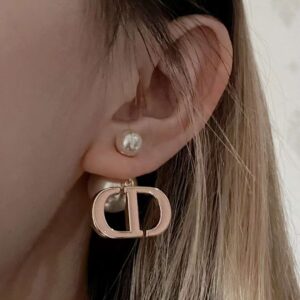 DIOR  Pink enamel pearl stud earrings