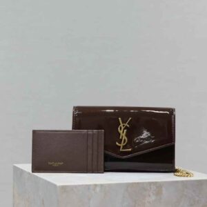 YSL uptown mini chain wallet in patent leather