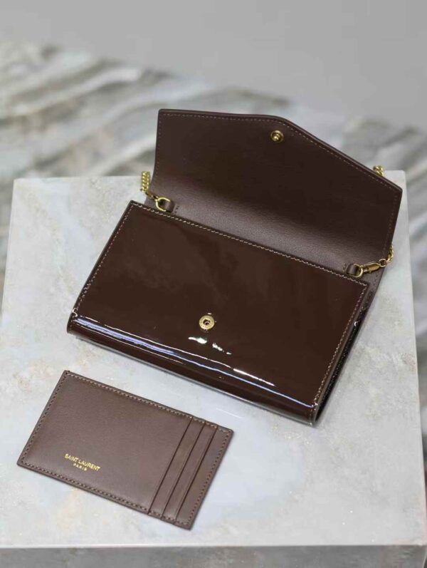 YSL uptown mini chain wallet in patent leather