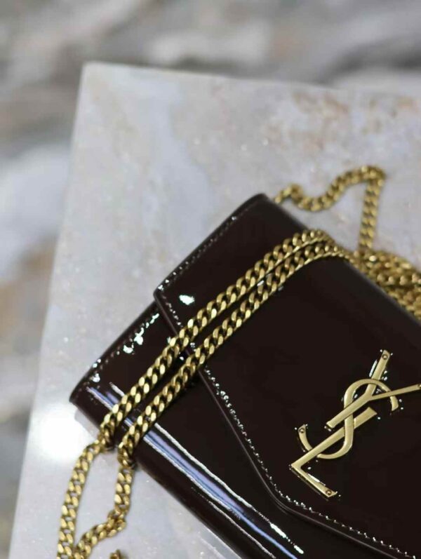 YSL uptown mini chain wallet in patent leather