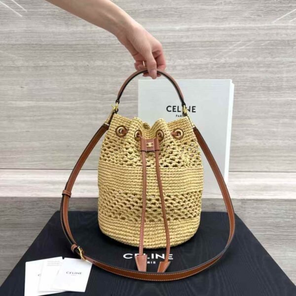 CLARA CELINE CLASSIC PANIER in RAFFIA AND CALFSKIN