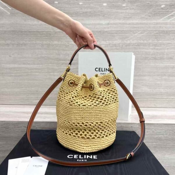 CLARA CELINE CLASSIC PANIER in RAFFIA AND CALFSKIN