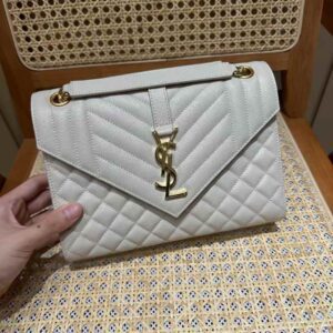YSL envelope medium in quilted grain de poudre embossed leather