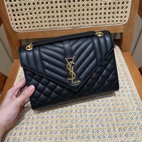 YSL envelope  quilted grain de poudre embossed leather