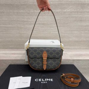 CELINE FOLCO SHOULDER BAG IN Triomphe Canvas and Calfskin