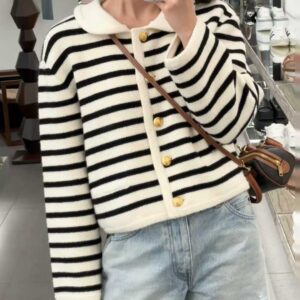 CELINE Striped knitted cardigan