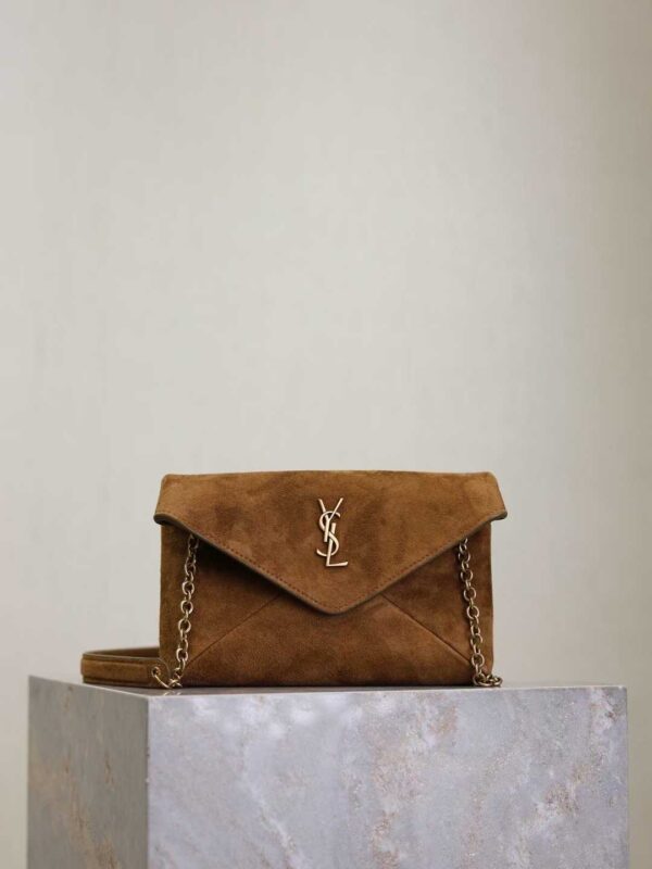 YSL CASSANDRE pouch on chain in suede