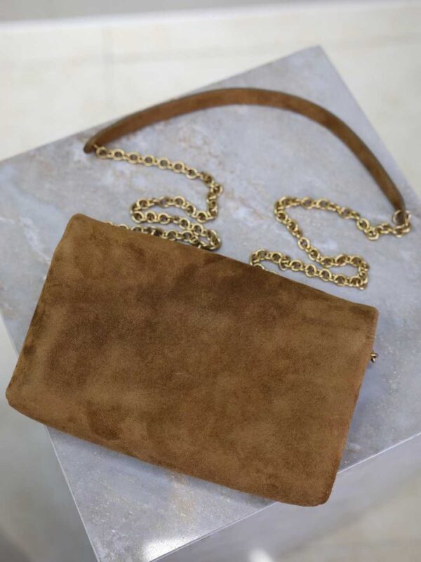 YSL CASSANDRE pouch on chain in suede