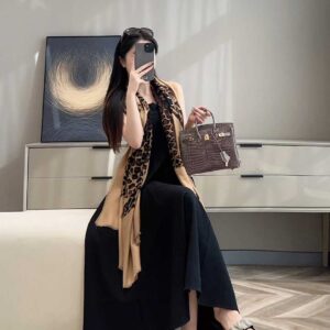 SAINTLAURENT Camel cheetah shawl