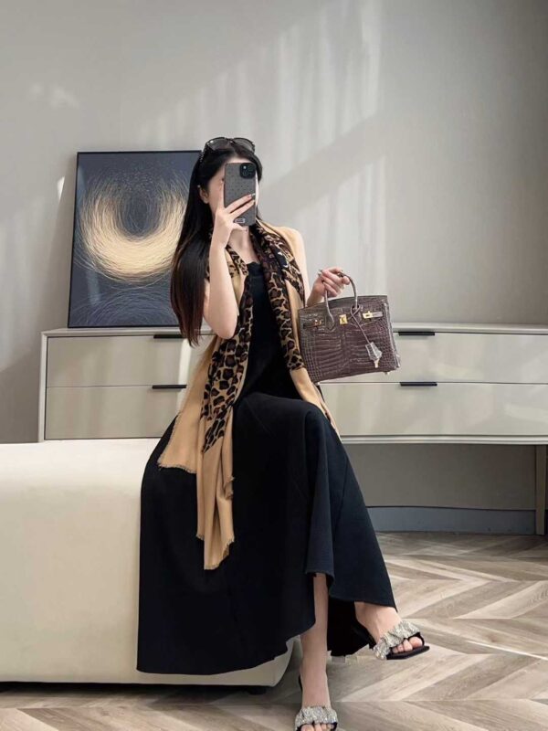 SAINTLAURENT Camel cheetah shawl