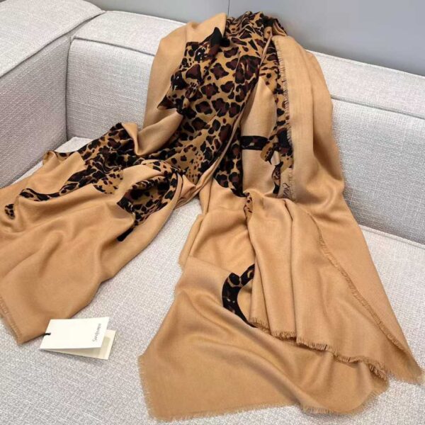 SAINTLAURENT Camel cheetah shawl