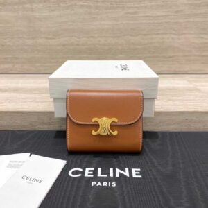 CELINE Small Flap Wallet TRIOMPHE IN NUBUCK CALFSKIN