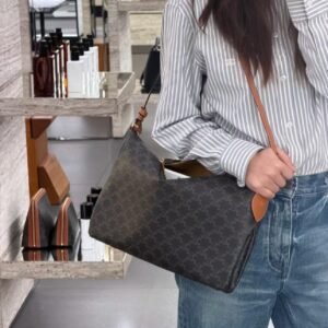 CELINE duo zipped bag IN Triomphe Canvas and NATURAL calfskin