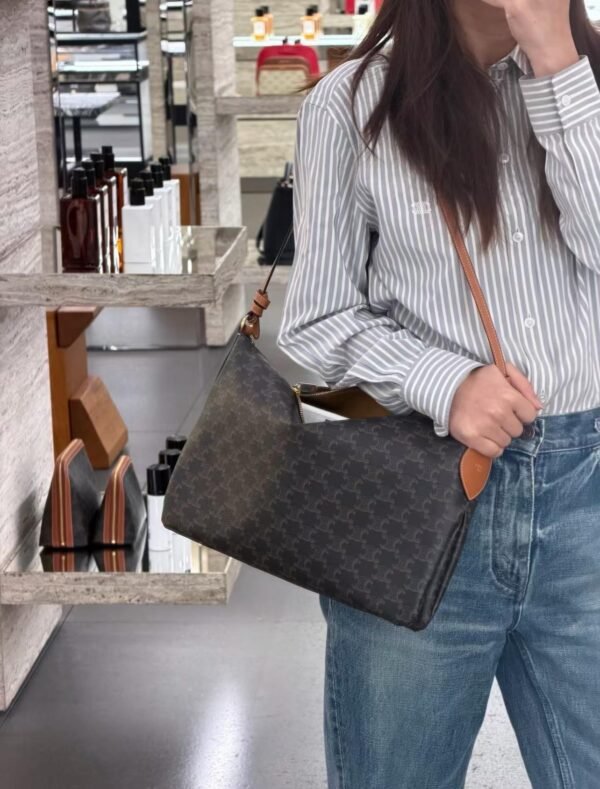 CELINE duo zipped bag IN Triomphe Canvas and NATURAL calfskin