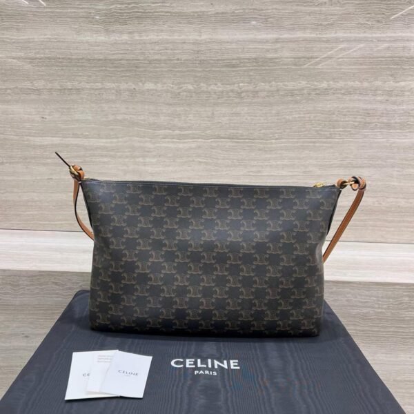 CELINE duo zipped bag IN Triomphe Canvas and NATURAL calfskin