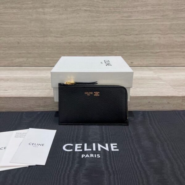 CELINE LONG ZIPPED CARD HOLDER IN GRAINED SUPPLE CALFSKIN