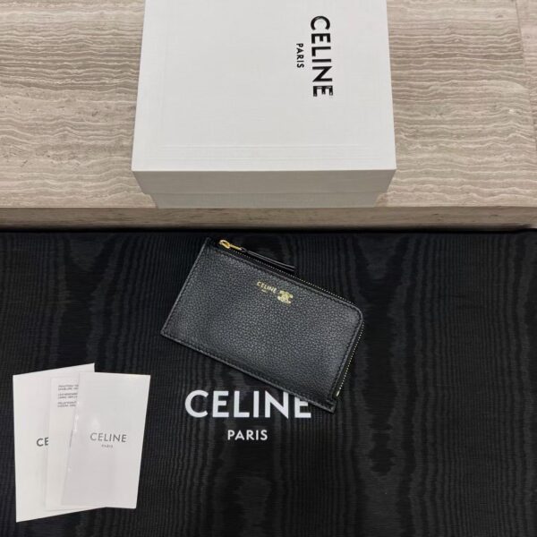 CELINE LONG ZIPPED CARD HOLDER IN GRAINED SUPPLE CALFSKIN