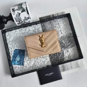 YSL CASSANDRE FRAGMENTS FLAP CARD CASE IN LAMBSKIN