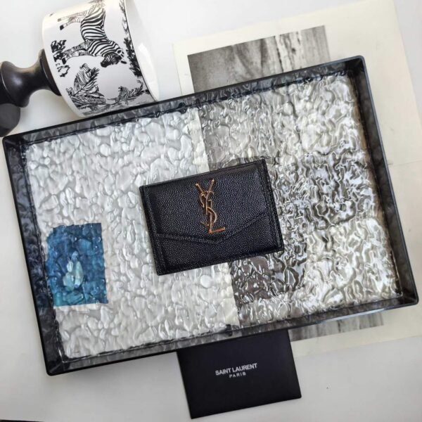 YSL UPTOWN FLAP CARD CASE IN GRAIN DE POUDRE LEATHER