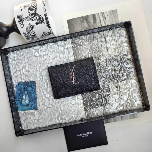 YSL UPTOWN FLAP CARD CASE IN GRAIN DE POUDRE LEATHER