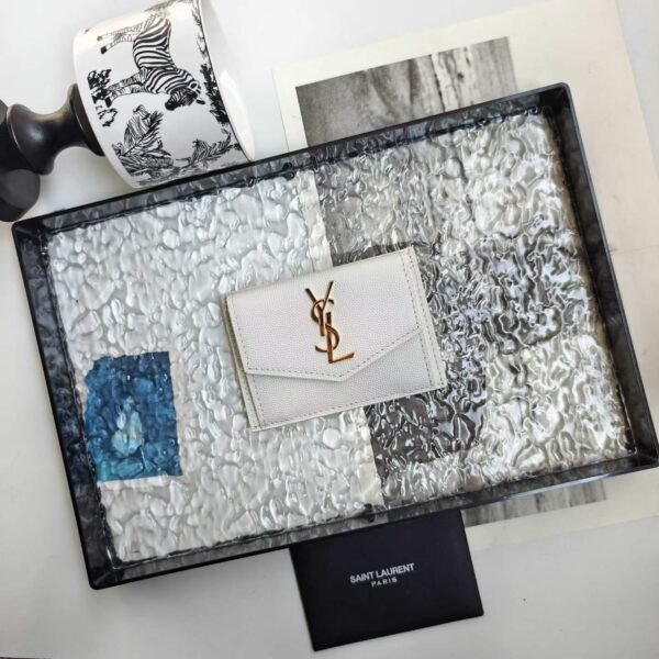 YSL UPTOWN FLAP CARD CASE IN GRAIN DE POUDRE LEATHER