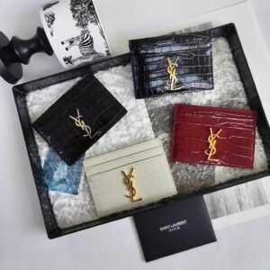 YSL CASSANDRE card case in crocodile-embossed shiny leather