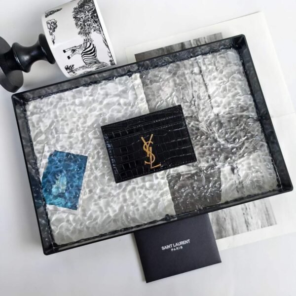 YSL CASSANDRE card case in crocodile-embossed shiny leather