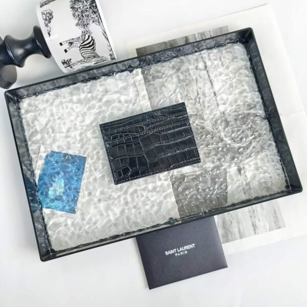 YSL CASSANDRE card case in crocodile-embossed shiny leather