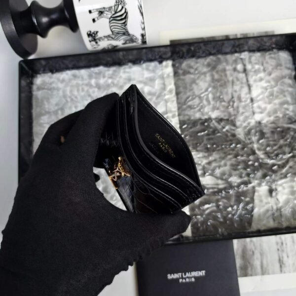 YSL CASSANDRE card case in crocodile-embossed shiny leather